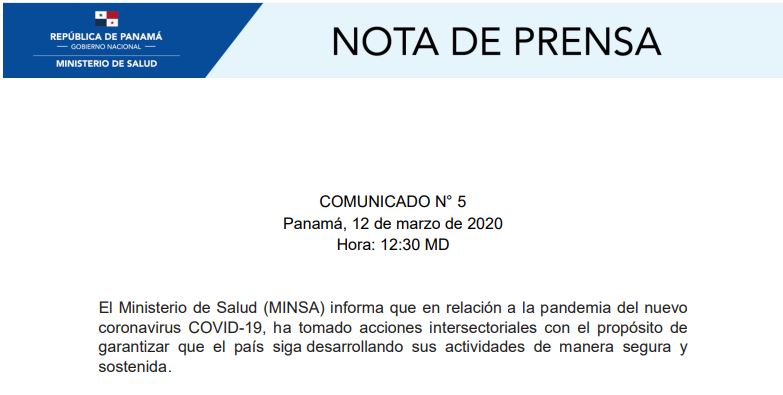 Comunicado N° 5 Panamá, MINSA