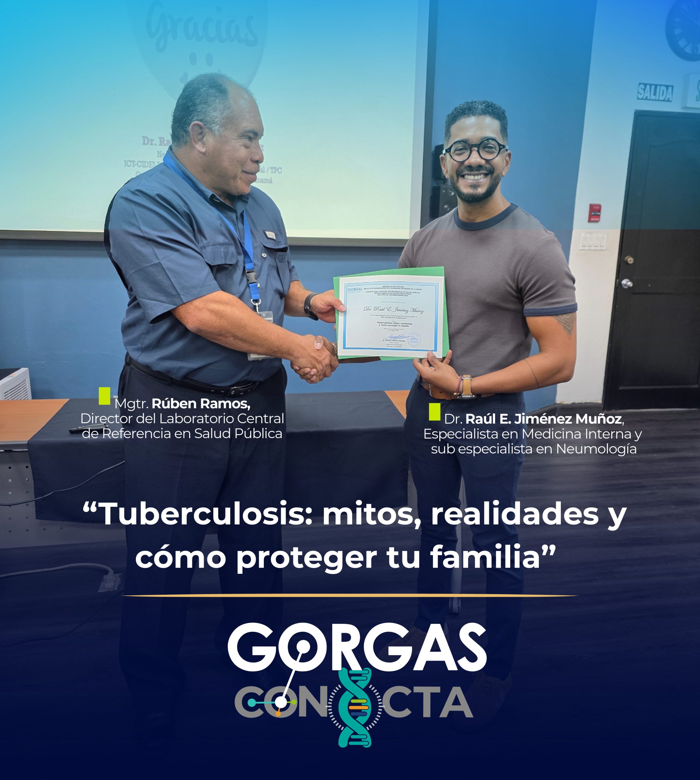 La conferencia fue impartida por el Dr. Raúl E. Jiménez Muñoz, especialista en Medicina Interna y subespecialista en Neumología, quien abordó aspectos fundamentales de la tuberculosis, desde su origen histórico y comportamiento epidemiológico, hasta su diagnóstico, tratamiento y medidas de prevención.