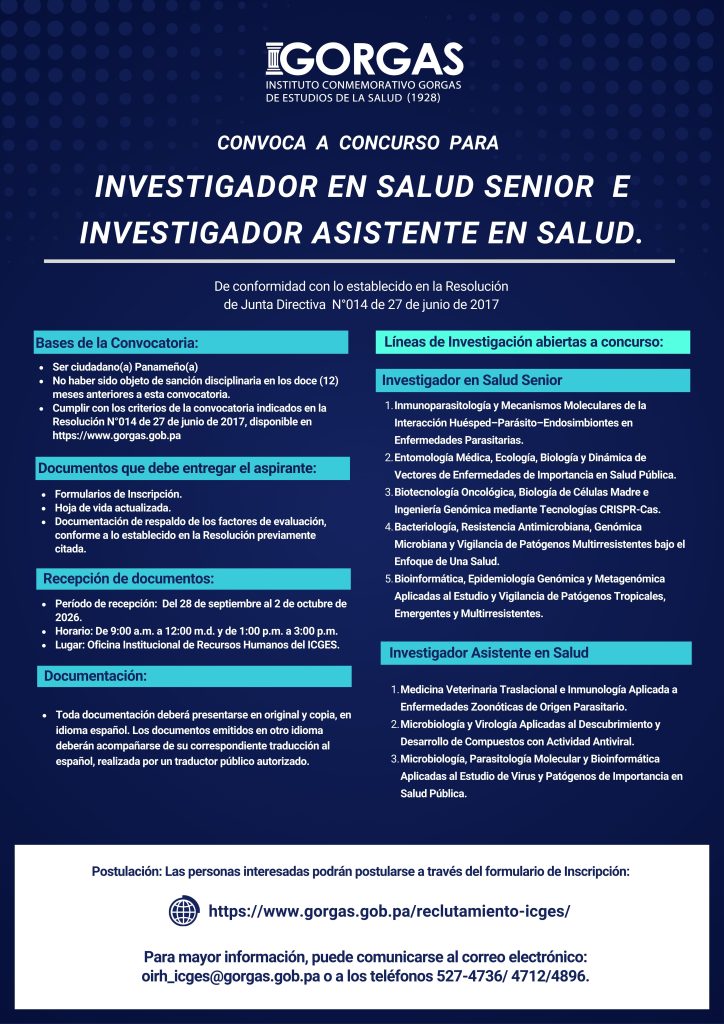 Oportunidad de Empleo-Investigador Senior  e Investigadores Asistentes en Salud 